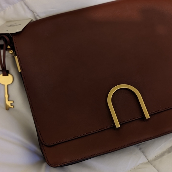 Fossil rare design brown leather shoulder bag - Picture 3 of 8